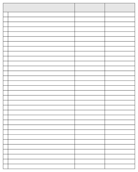 Printable Sheet With Columns And Rows