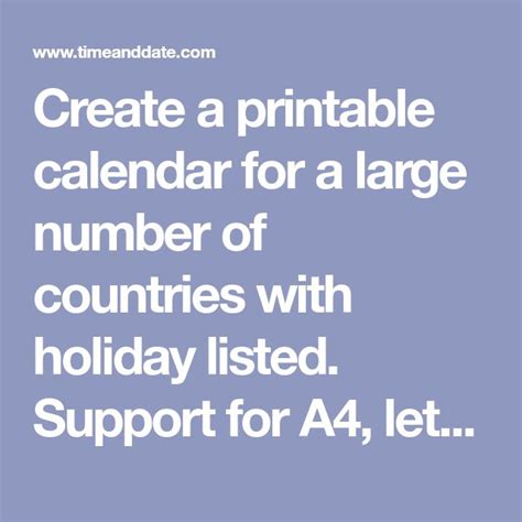 Create A Printable Calendar For A Large Number Of Countries With