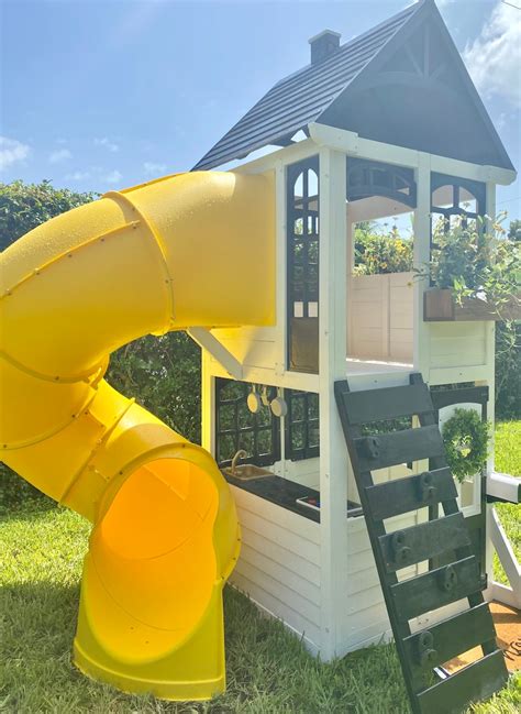 Farmhouse Style Outdoor Playhouse Two Story With Slide Etsy