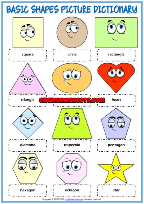 Basic Shapes Esl Printable Picture Dictionary For Kids Dictionary For