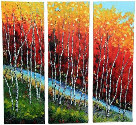 Birch Tree Painting Triptych Original Palette By Paletteknifeart