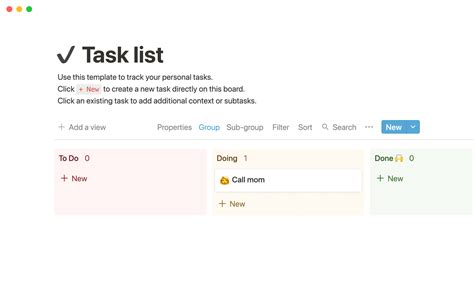 Notion Template Gallery Task List