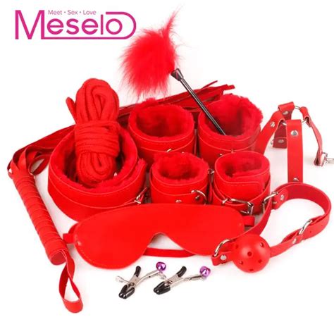 Buy Meselo 10 Pcs Bdsm Sex Bondage Set Adult Games Leather Plush Hand Cuffs