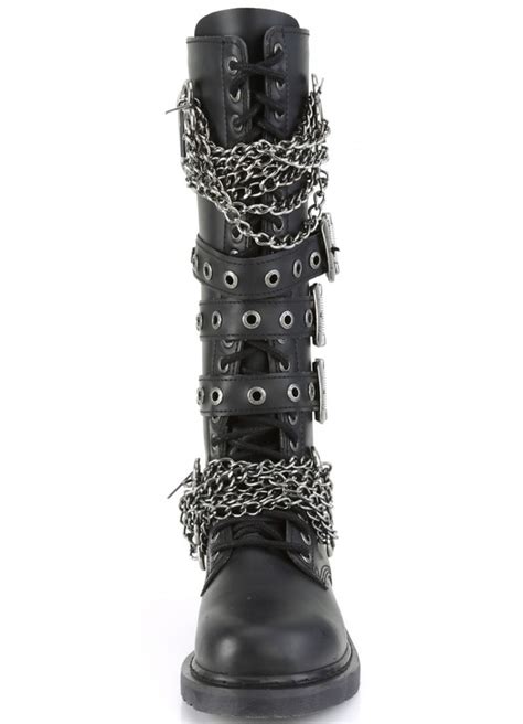 chained bolt mens black combat knee boot vegan leather combat boots