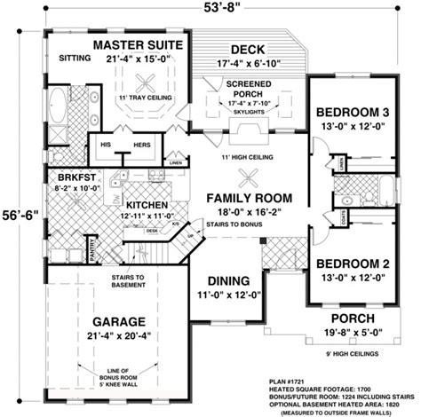 House Plan 74818 - Traditional Style with 1700 Sq Ft, 4 ...