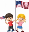 Niños de dibujos animados con banderas de estados unidos | Vector Premium