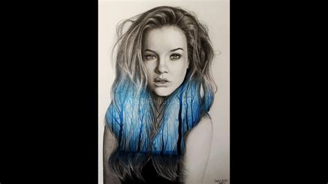 Speed Drawing Barbara Palvin Double Exposure Portrait
