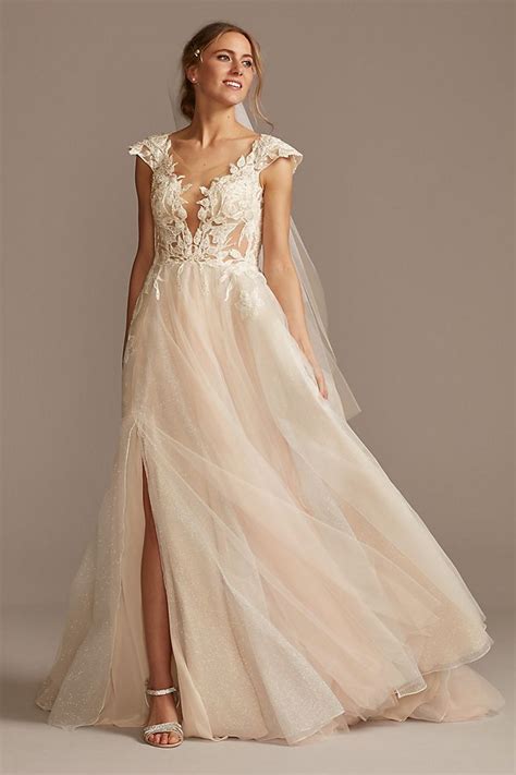Illusion Cap Sleeve Lace Appliqued Wedding Dress Davids Bridal