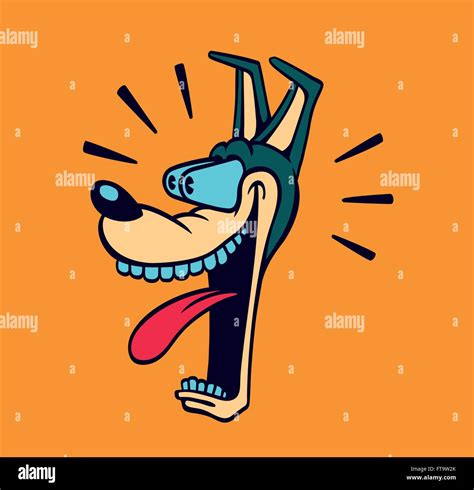 Retro Cartoon Style Dog Head Wide Eyed And Jaw Dropping With Stock