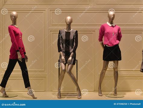Female Mannequins In A Fashion Clothing Shop Window Stock Photo Image