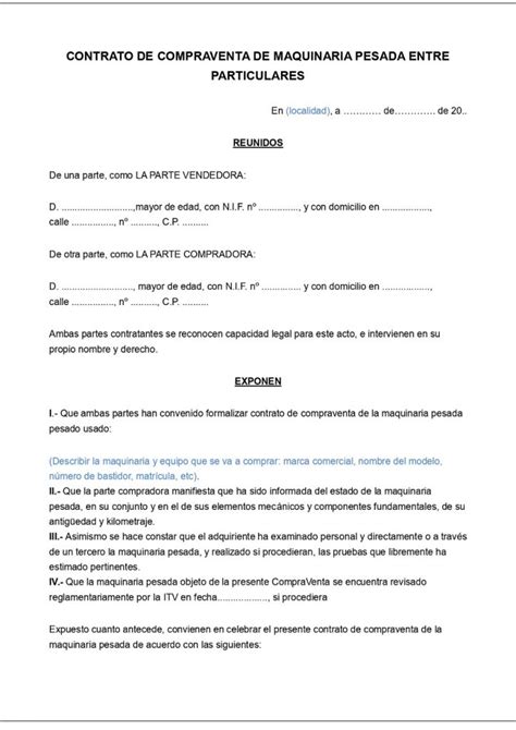 Contrato De Compraventa De Maquinaria Incluye Plantillas Asesor As