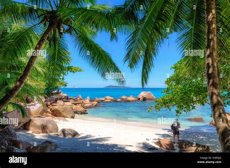 Beautiful Anse Georgette Beach Praslin Island Seychelles Stock Photo