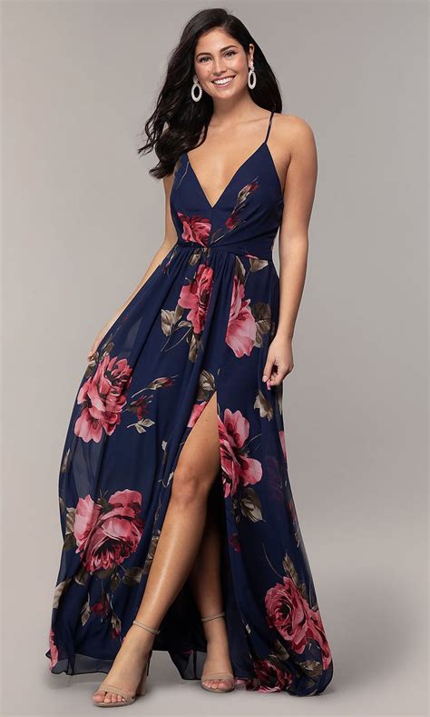 Floral Print Long V Neck Prom Dress By Simply Floral Dresses Long