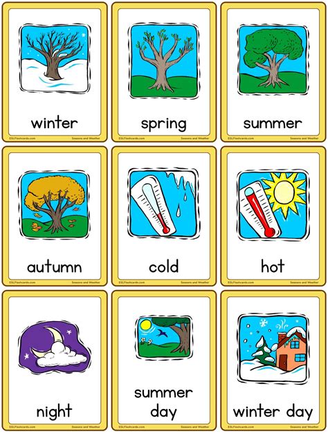 Seasons And Weather Esl Flashcards Printable Flash Cards Seasons