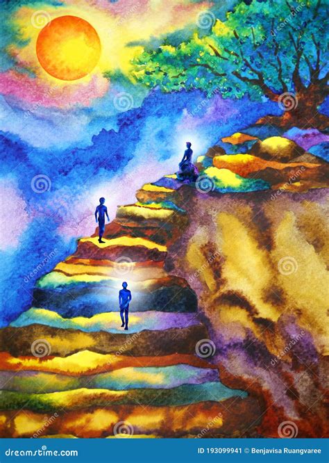 Mind Spiritual Human Meditation On Mountain Abstract Art Watercolor