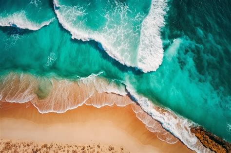 Premium Photo Aerial View Of Sandy Beach And Ocean Nature With Waves