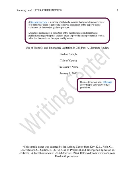 Sample Literature Review Running Head Literature Review 1 This