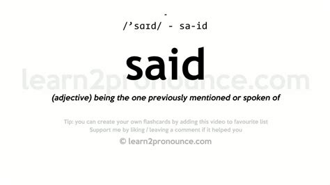 Said Pronunciation And Definition Youtube