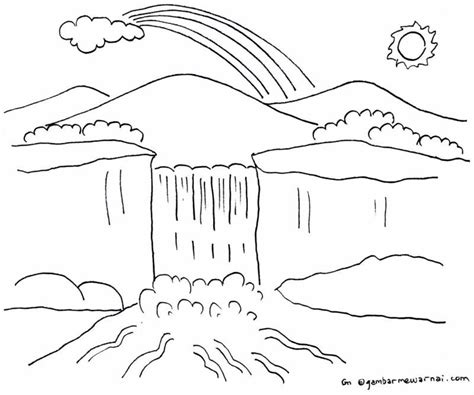 Gambar Mewarnai Air Terjun Easy Drawing Tutorial Sketsa Lukisan