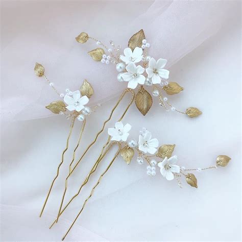 Wedding Hair Pins Small White Flower And Leaves Bridal Hair Accessories