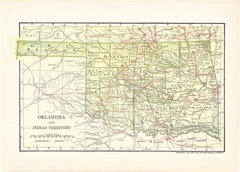 1903 State Map Oklahoma And Indian Territory Vintage Antique Etsy