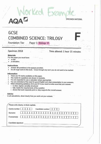 Aqa Gcse Biology Past Papers - AQA Combined Science B1F worked example 2018 specimen | Teaching Resources
