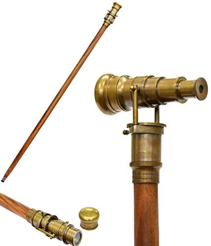 Antique Telescope Finish Walking Stick Wood Cane Replica Steampunk