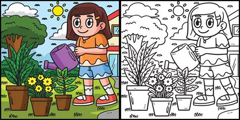 Earth Day Girl Watering Plants Illustration 15694409 Vector Art At Vecteezy