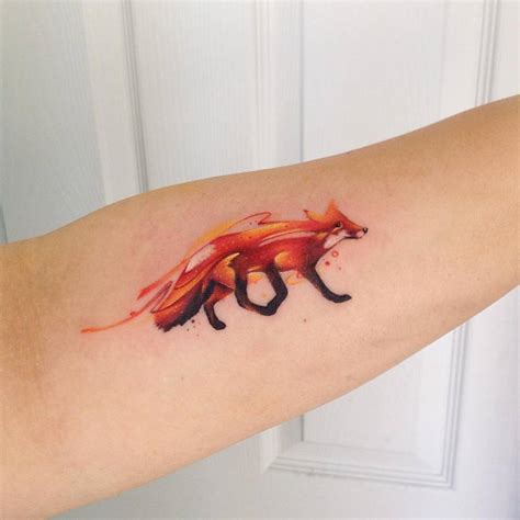 Watercolor Style Fox Tattoo On The Left Forearm