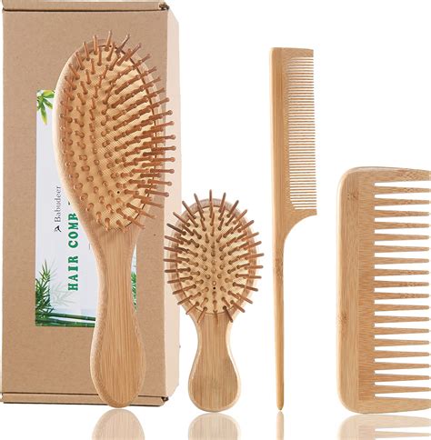 Bamboo Hair Brush Comb Set Eco Friendly Anti Static Detangling Comb