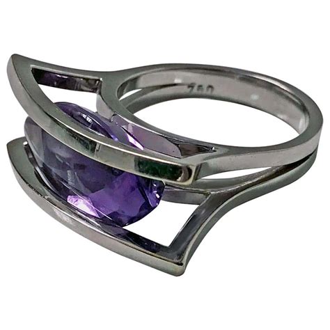 Amethyst White Gold Modernist Abstract Ring 20th Century At 1stdibs