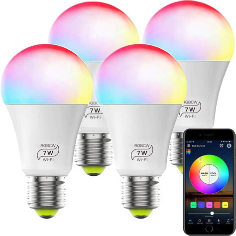 Smart Wifi Alexa Light Bulb Dimmable Multicolor E26 A19 7w 60w