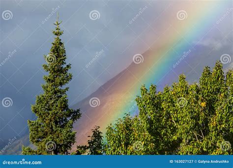 Rainbow In Mountains Stock Image Image Of Landscapes 163027127