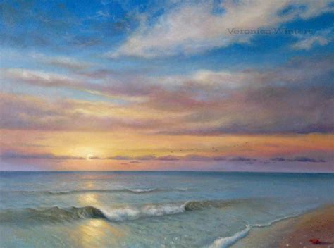 Realism Oil Painting Sunset By The Ocean Watercolor Sunset Sunset
