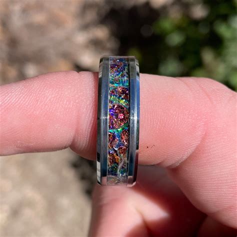 Aurora Borealis Inlay Ring Tungsten Jewelry For Men Etsy Uk