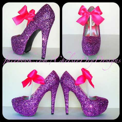 Glitter High Heels Pink Purple Pumps Barbie Platform Shoes Glitzy
