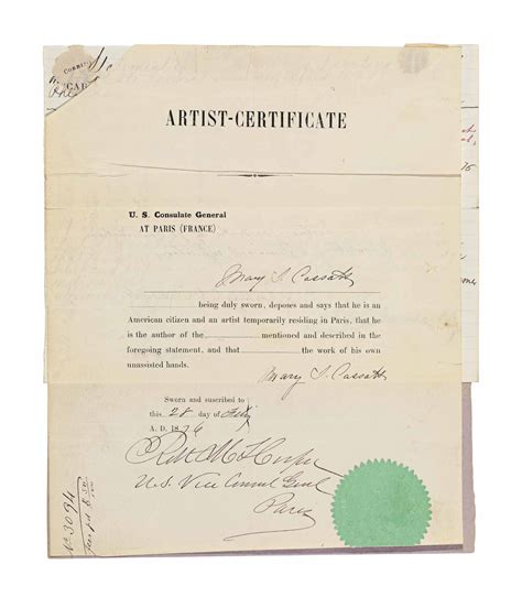 Cassatt Mary 1844 1926 Document Signed Three Times Mary S