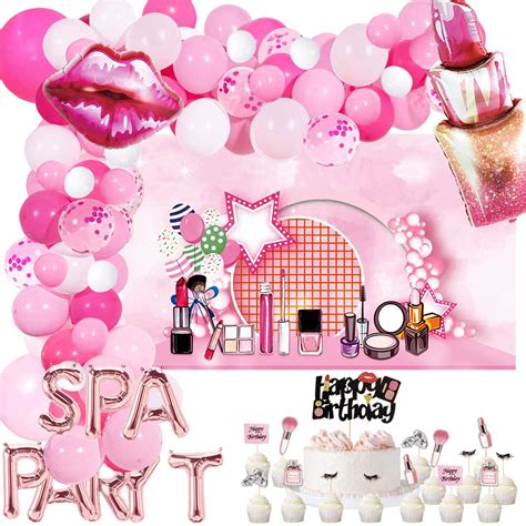 Buy 112pcs Makeup Balloon Garland Arch Kit Spa Day Backdrop 5x3ft Make Up Happy Birthday Cake
