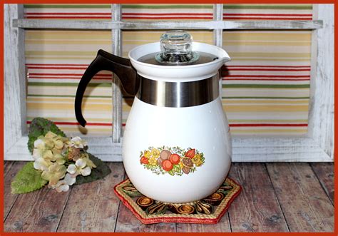 Corning Ware Stove Top Percolator Coffee Pot Model P 166 6 Cups Spice Of Life Pattern
