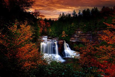 Scenic Wv Autumn Waterfall At Blackwater Falls State Park West
