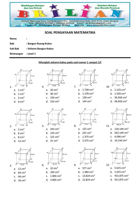 Soal Matematika Volume Kubus Dan Balok Kelas Con Vrogue Co