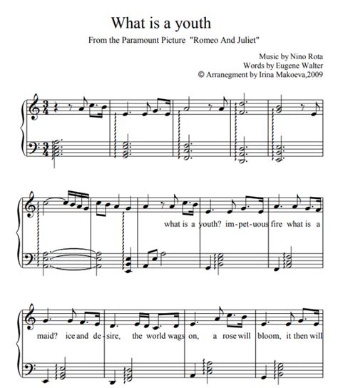 Nino Rota What Is A Youth Sheet Music For Piano With Letters Download