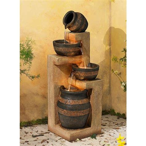 Stoneware Bowl And Jar Indoor Outdoor 46h Led Fountain V7841