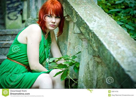 Attractive Redheaded Girl Stock Image Image Of Green 29874705