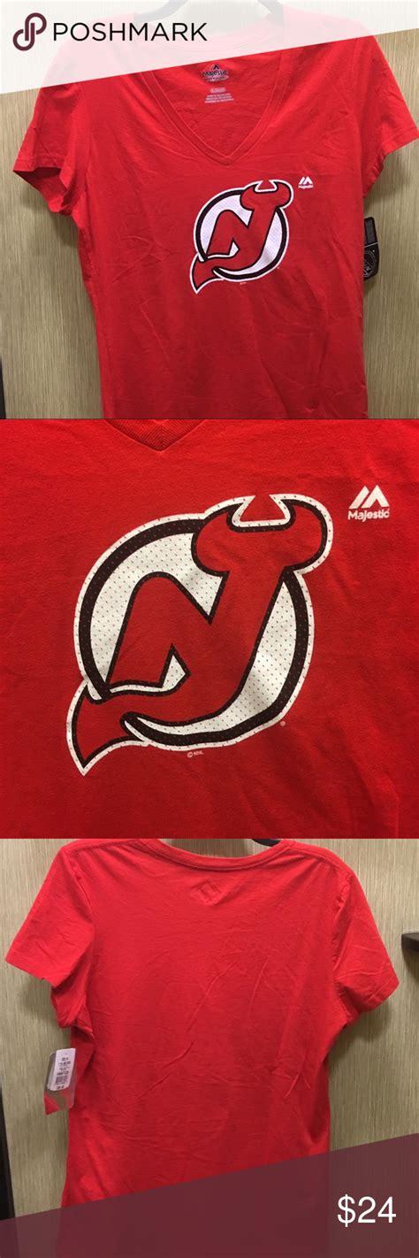 New Jersey Devils Red Team Logo T Shirt Womens New Jersey Devils Team