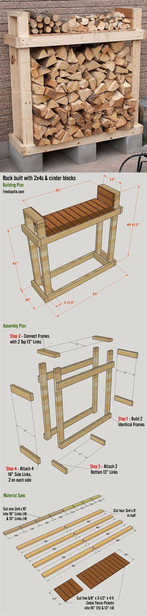 To do this i figured out how long the side slats needed to be then set up a stop block at the miter saw to make cutting all of these repeatable cuts quick. Free Firewood Rack Plan - build it for $42 (including ...