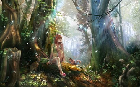 Anime Girls Forest Nature Fantasy Art Forest Clearing Elves