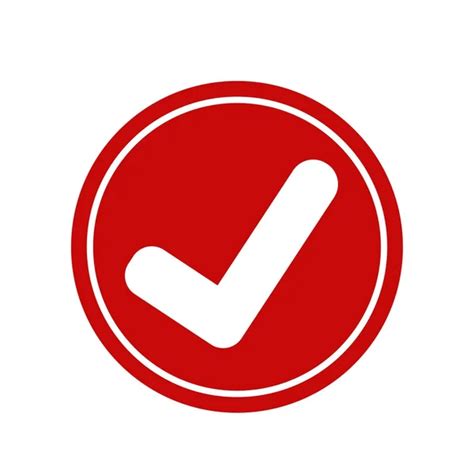 Tick Check Mark Icon White Sign Red Button Vector Illustration Stock