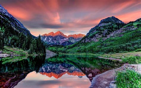 Download Wallpapers Maroon Bells Colorado The Lake Usa Sunset