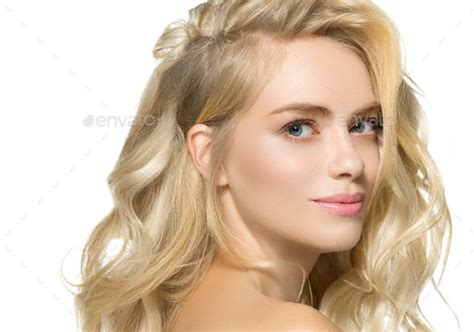 beautiful blonde woman curly blonde hair isolated on white hairstyle female portrait natural